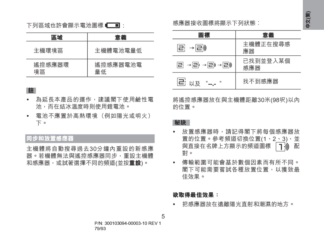 Oregon Scientific RAA501H, RAR501 user manual 同步和放置感應器 