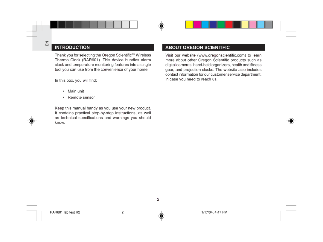 Oregon Scientific RAR601 user manual Introduction, About Oregon Scientific 