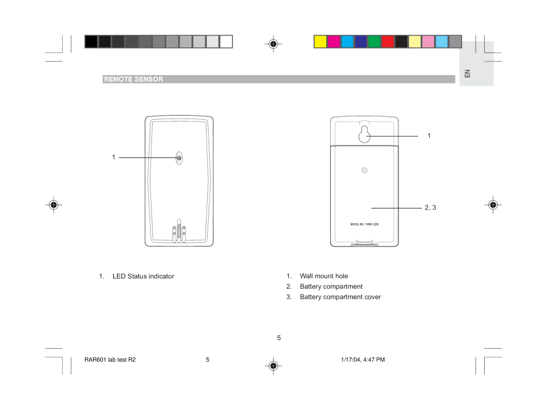 Oregon Scientific RAR601 user manual Remote Sensor 