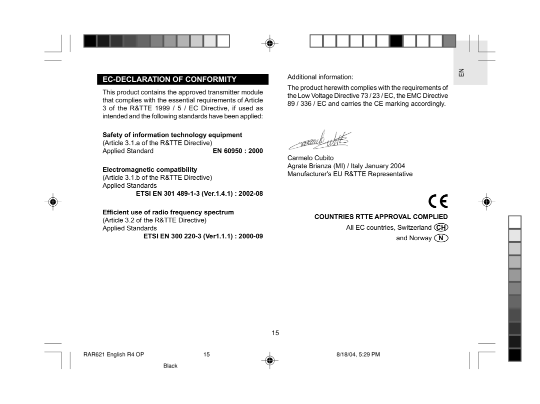 Oregon Scientific RAR621 user manual EC-DECLARATION of Conformity, Safety of information technology equipment, EN 60950 