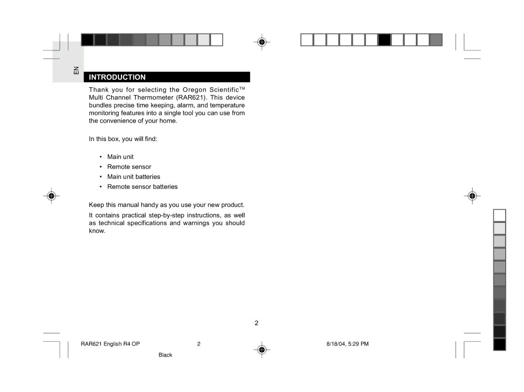 Oregon Scientific RAR621 user manual Introduction 