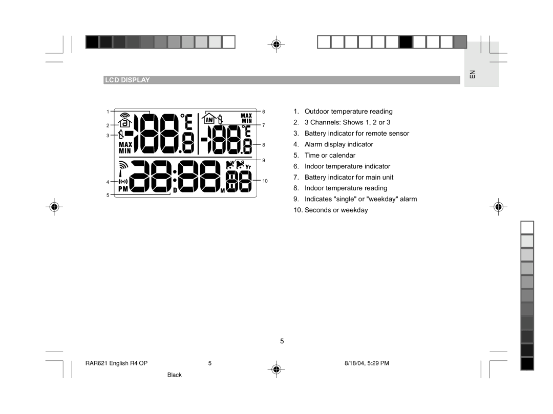 Oregon Scientific RAR621 user manual LCD Display 