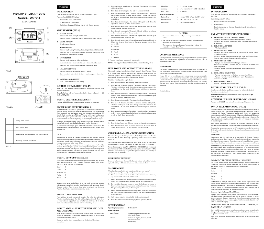 Oregon Scientific RM103A user manual Introduction, Main Feature FIG, Battery Installation a, HOW to USE the EL Backlight 