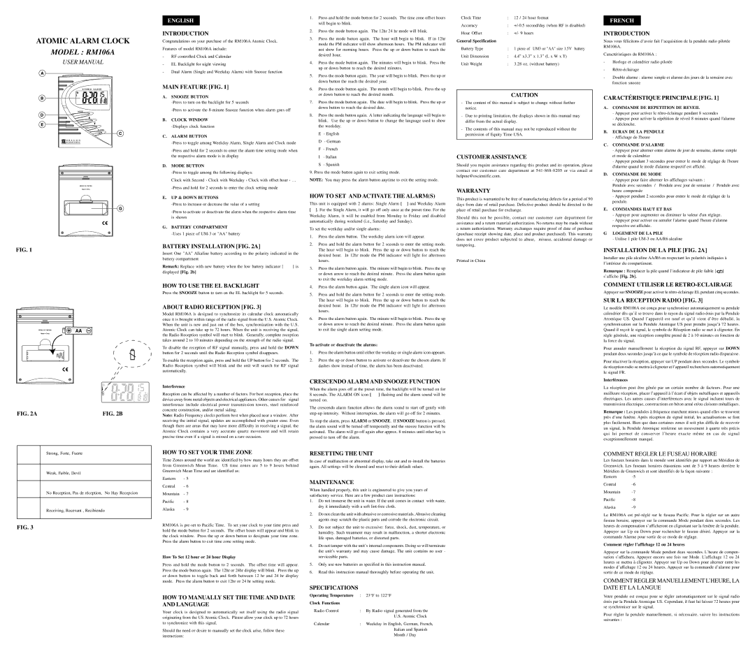 Oregon Scientific RM106A user manual Introduction, Main Feature FIG, Battery Installation a, HOW to USE the EL Backlight 