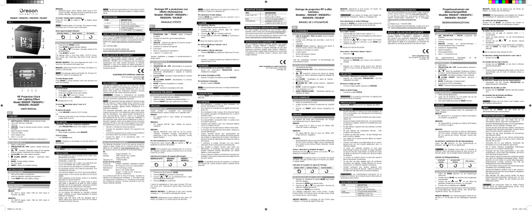 Oregon Scientific RM383P / RM383PU / RM383PA / RA383P user manual Orologio RF a proiezione con effetto illuminazione 