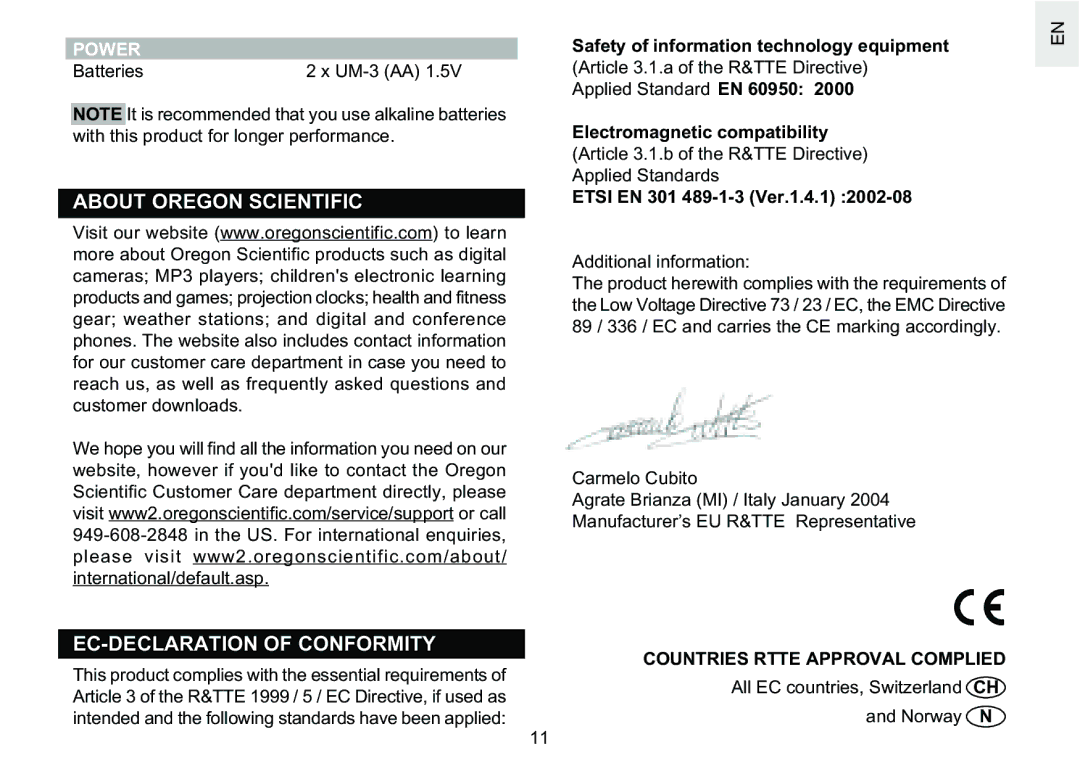 Oregon Scientific RM622PU user manual About Oregon Scientific, EC-DECLARATION of Conformity, Power 