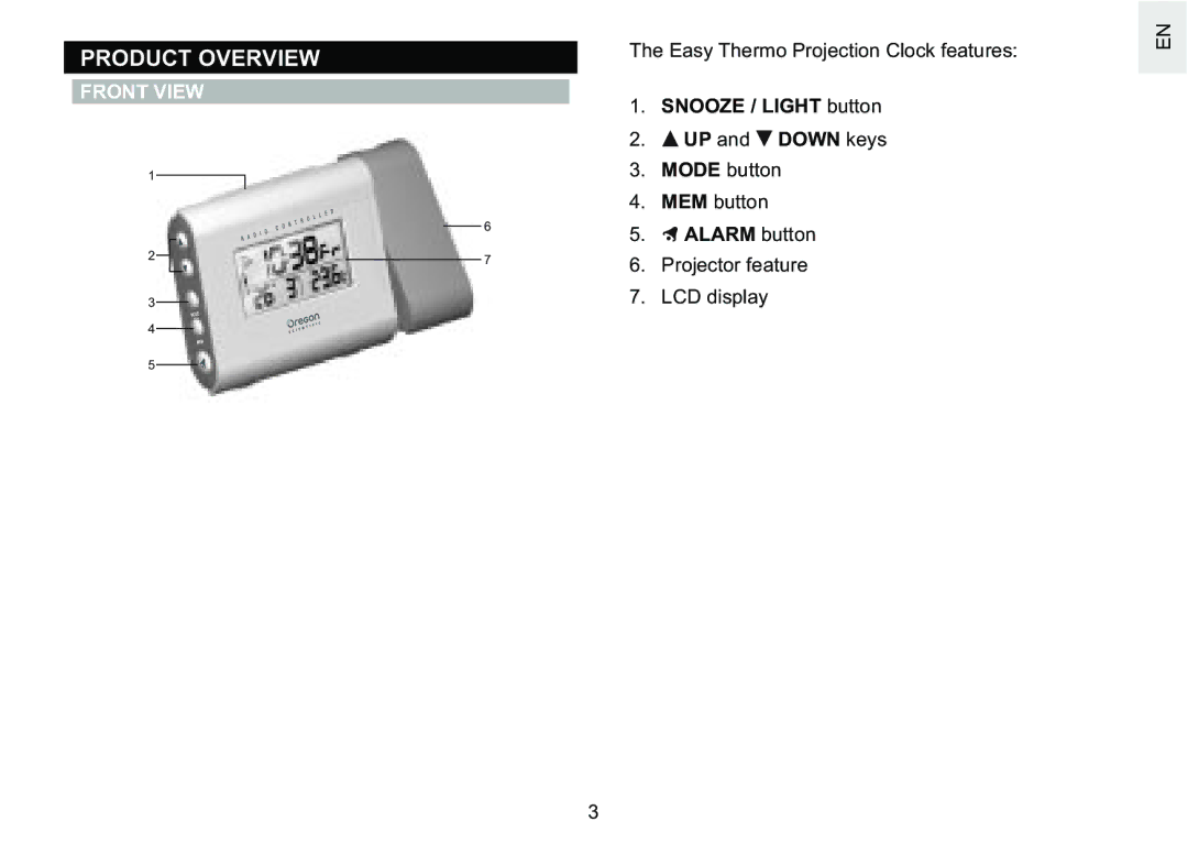 Oregon Scientific RM622PU user manual Product Overview, Front View 