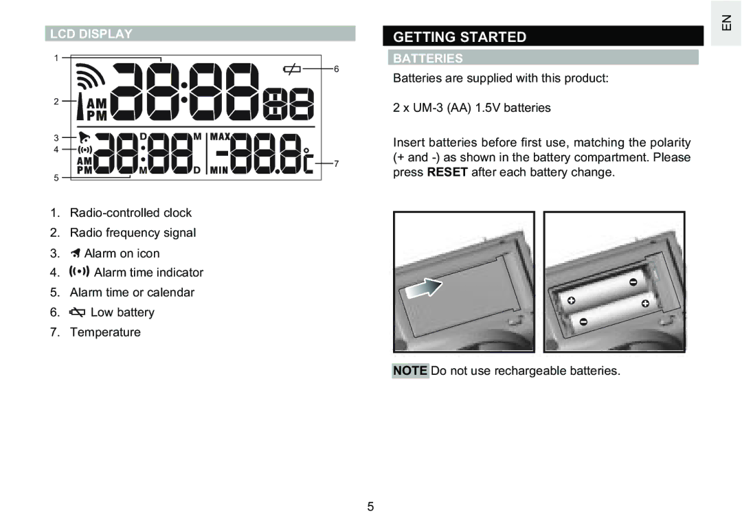 Oregon Scientific RM622PU user manual Getting Started, LCD Display, Batteries 