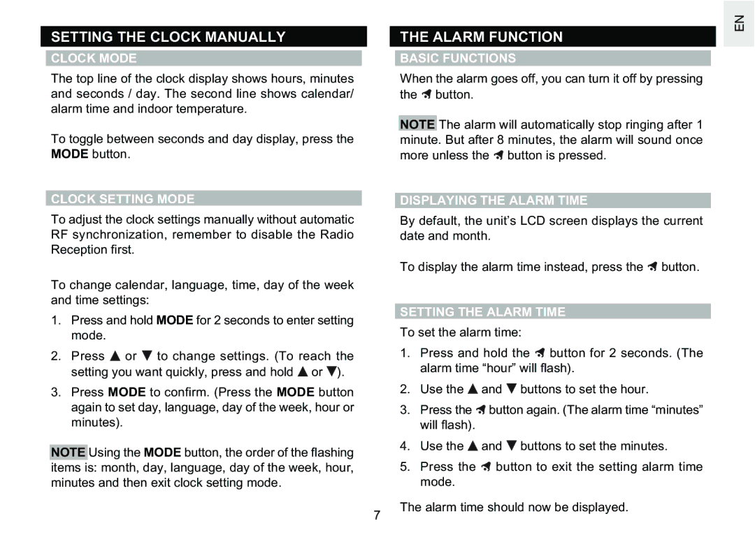 Oregon Scientific RM622PU user manual Setting the Clock Manually, Alarm Function 