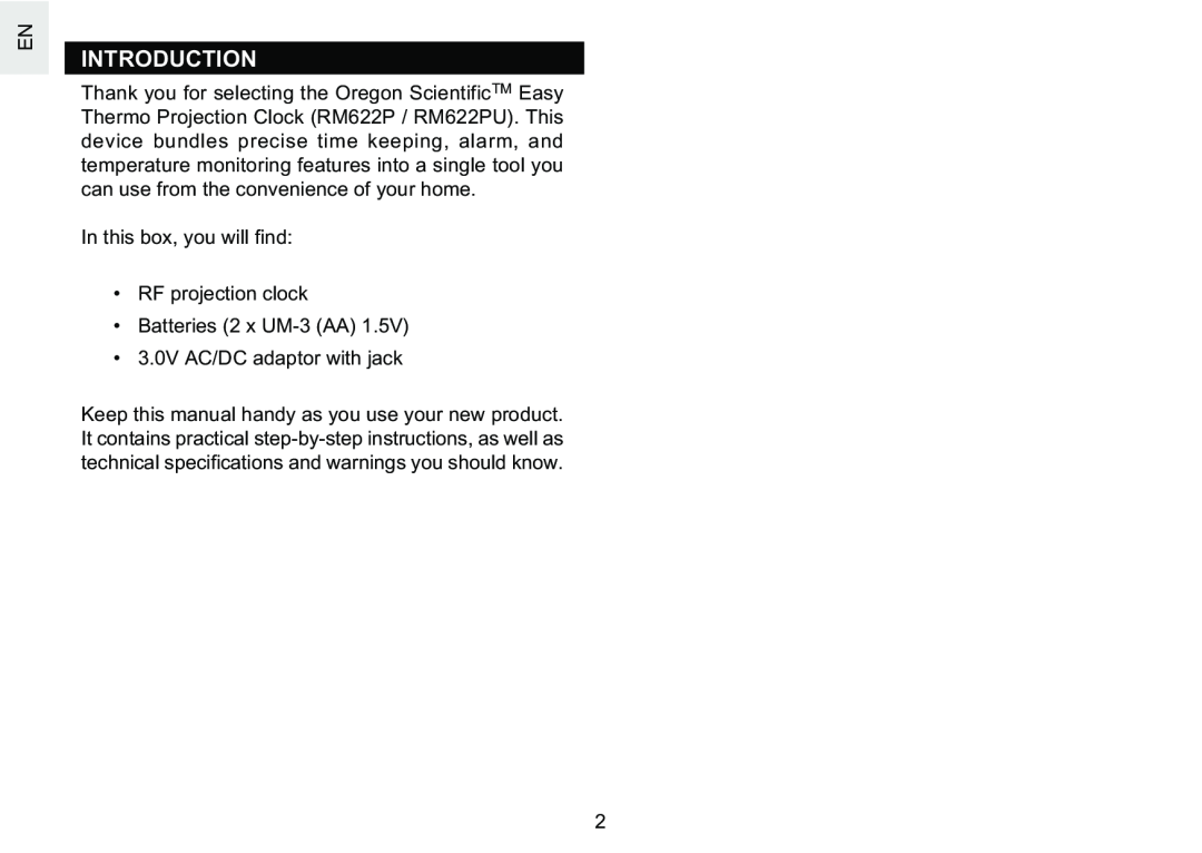 Oregon Scientific RM622PU user manual Introduction 