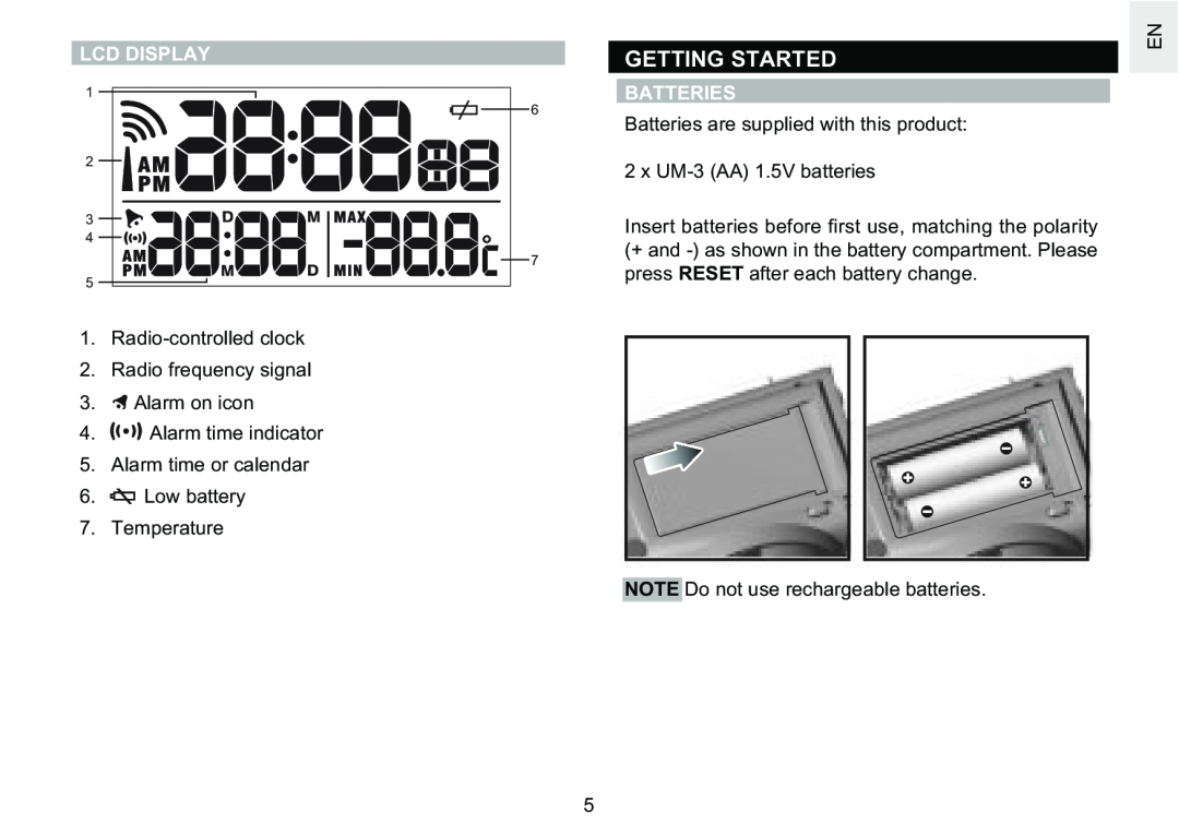 Oregon Scientific RM622PU user manual Getting Started, Lcd Display, Batteries 