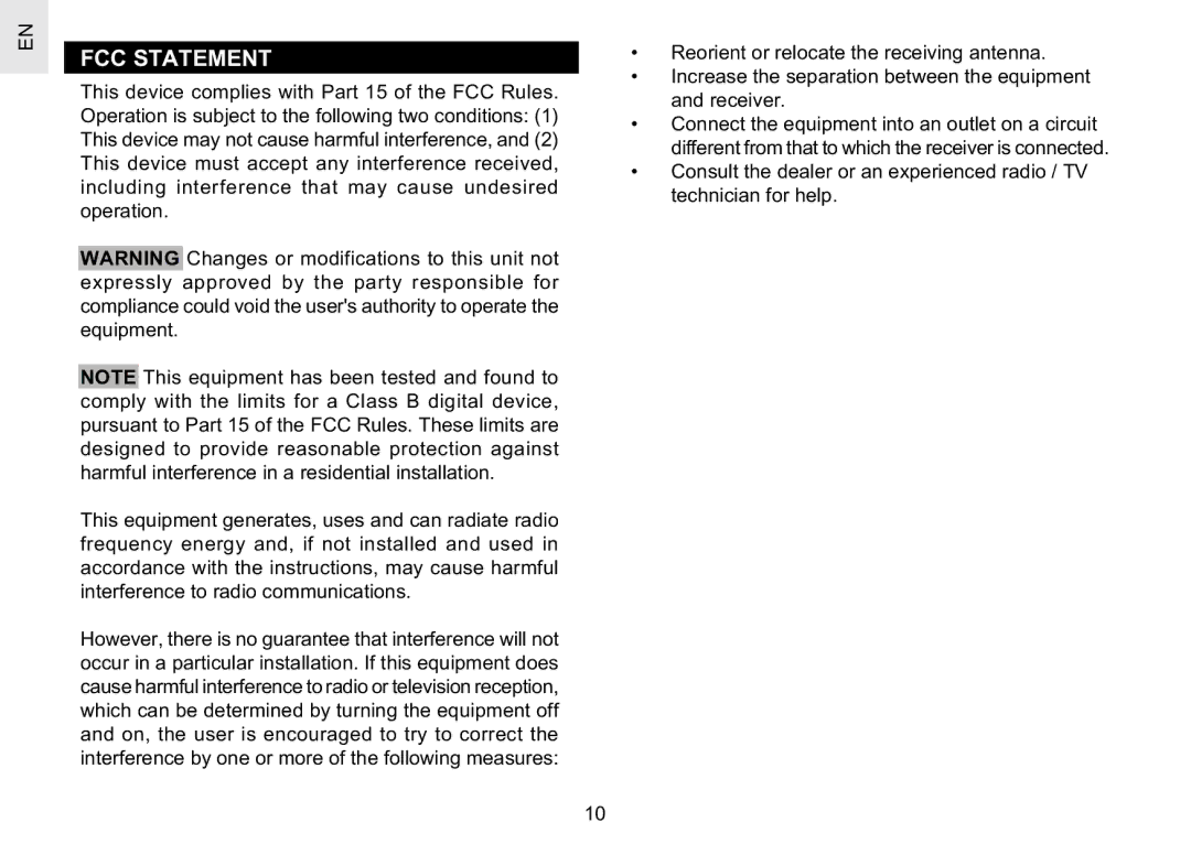 Oregon Scientific RM622PA user manual FCC Statement 