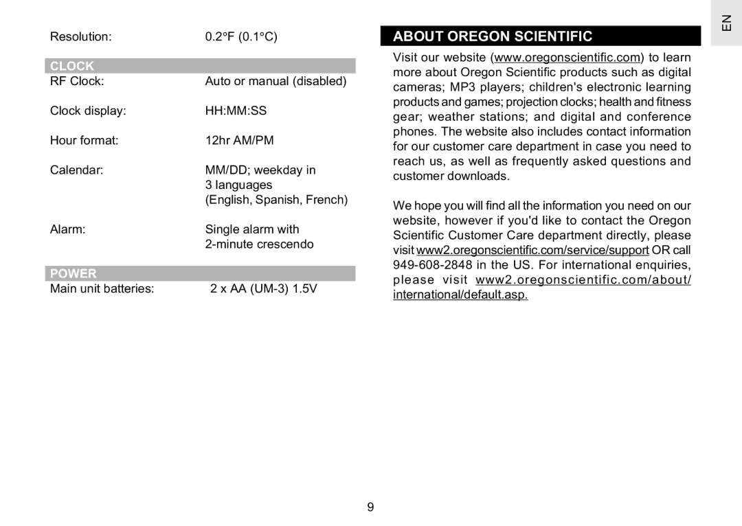 Oregon Scientific RM622PA user manual About Oregon Scientific, Clock, Power 