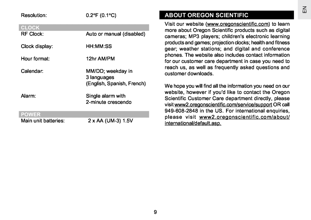Oregon Scientific RM622PA user manual About Oregon Scientific, Clock, Power 