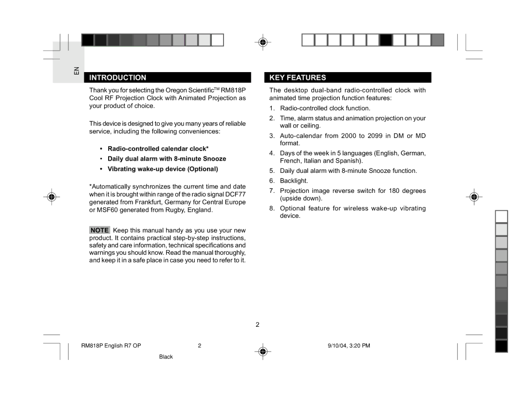 Oregon Scientific RM818P user manual Introduction, KEY Features 