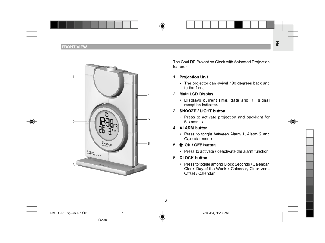 Oregon Scientific RM818P user manual Front View 