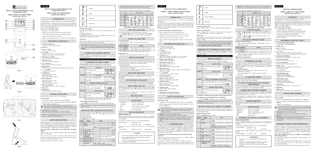 Oregon Scientific RM822 specifications Description of Parts FIG. a, Battery Installation, About Radio Reception, Mode 