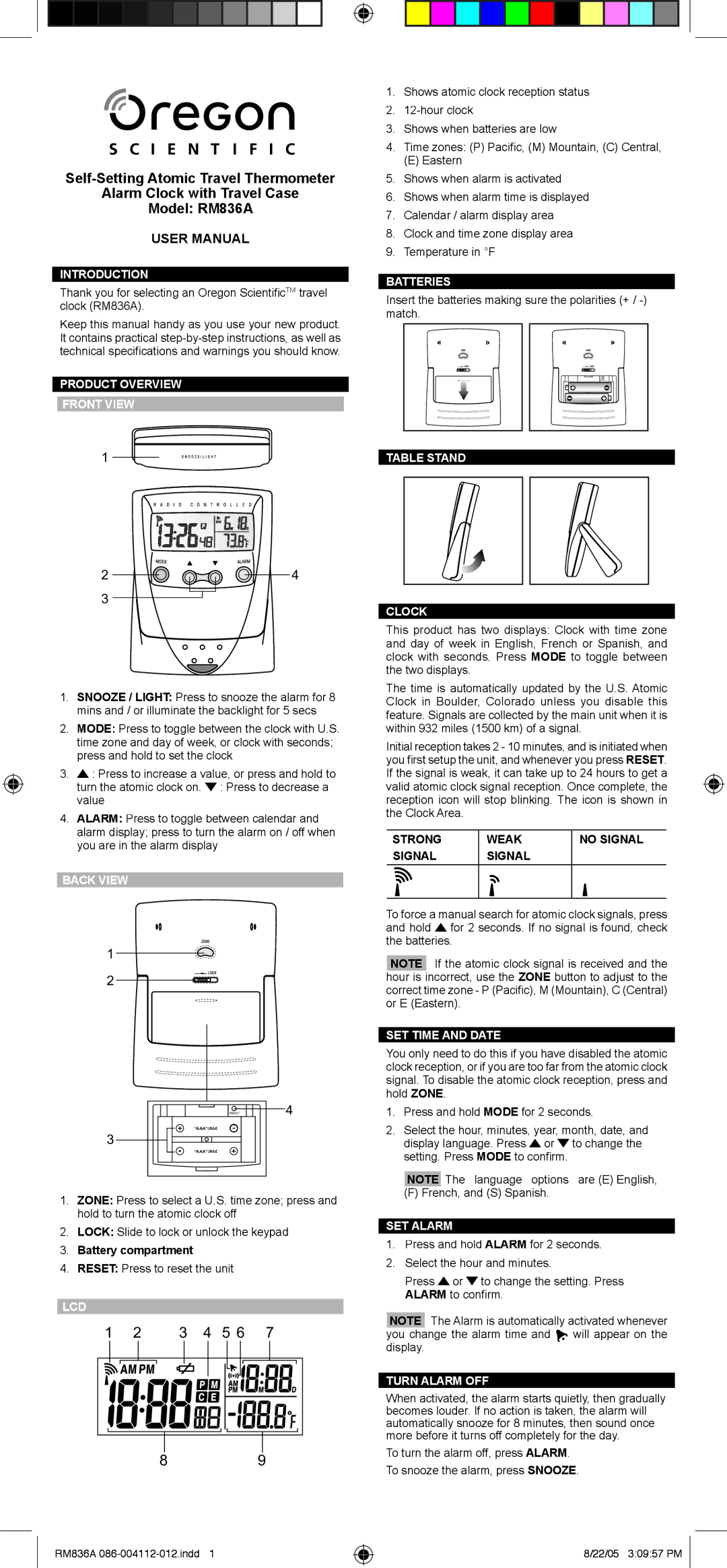 Oregon Scientific RM836A user manual Introduction, Product Overview Front View, Back View, Lcd, Batteries, SET Alarm 