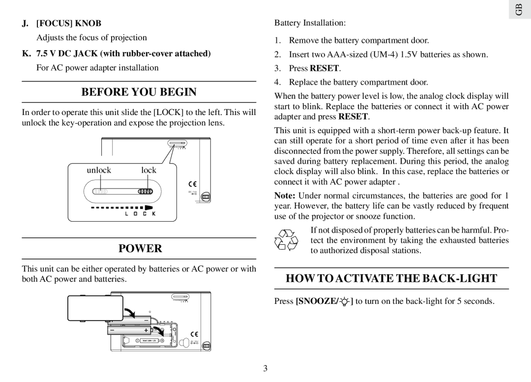 Oregon Scientific RM888PA user manual Before YOU Begin, Power, HOW to Activate the BACK-LIGHT, Focus Knob, Press Snooze 