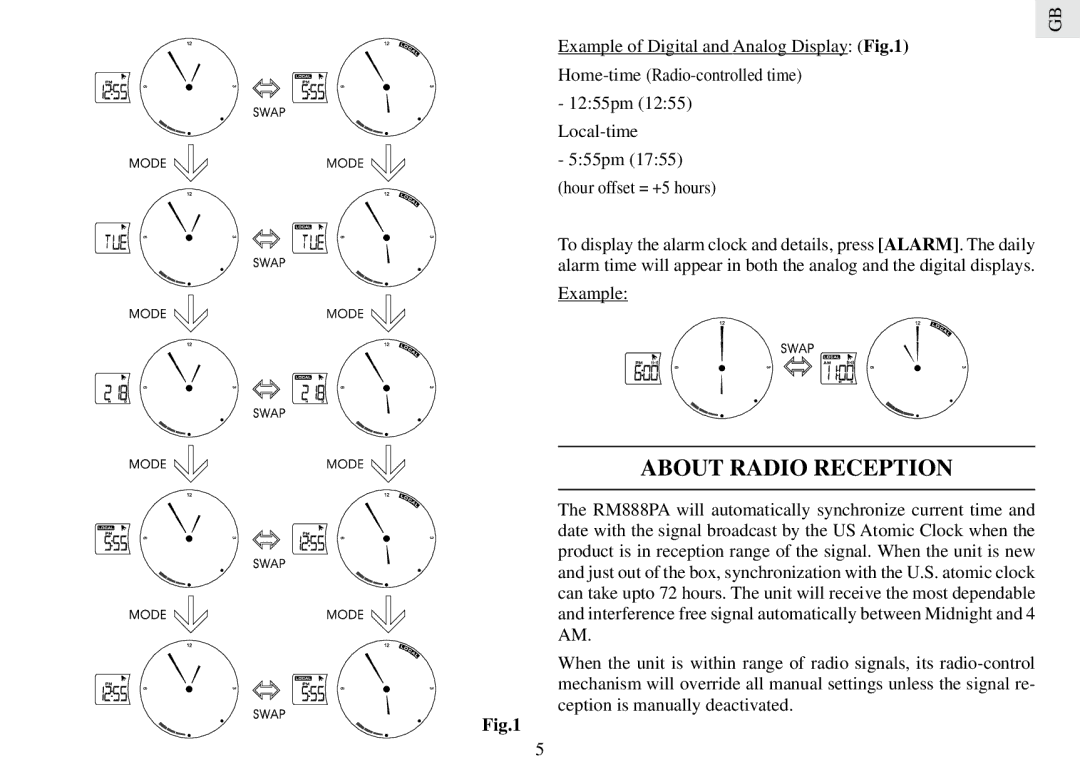 Oregon Scientific RM888PA user manual About Radio Reception, Example of Digital, Home-time Radio-controlled time 