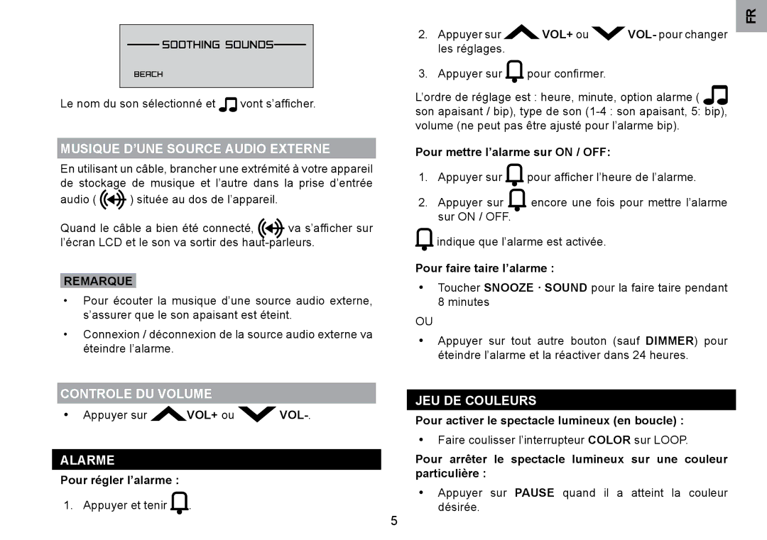 Oregon Scientific RM901A Musique D’UNE Source Audio Externe, Controle DU Volume, Alarme, JEU DE Couleurs, Remarque 