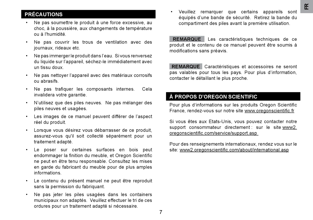 Oregon Scientific RM901A user manual Précautions, Propos D’OREGON Scientific 