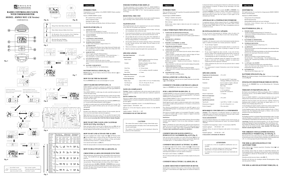 Oregon Scientific 983U specifications Introduction, Main Feature FIG, HOW to USE the Backlight, About Radio Reception FIG 