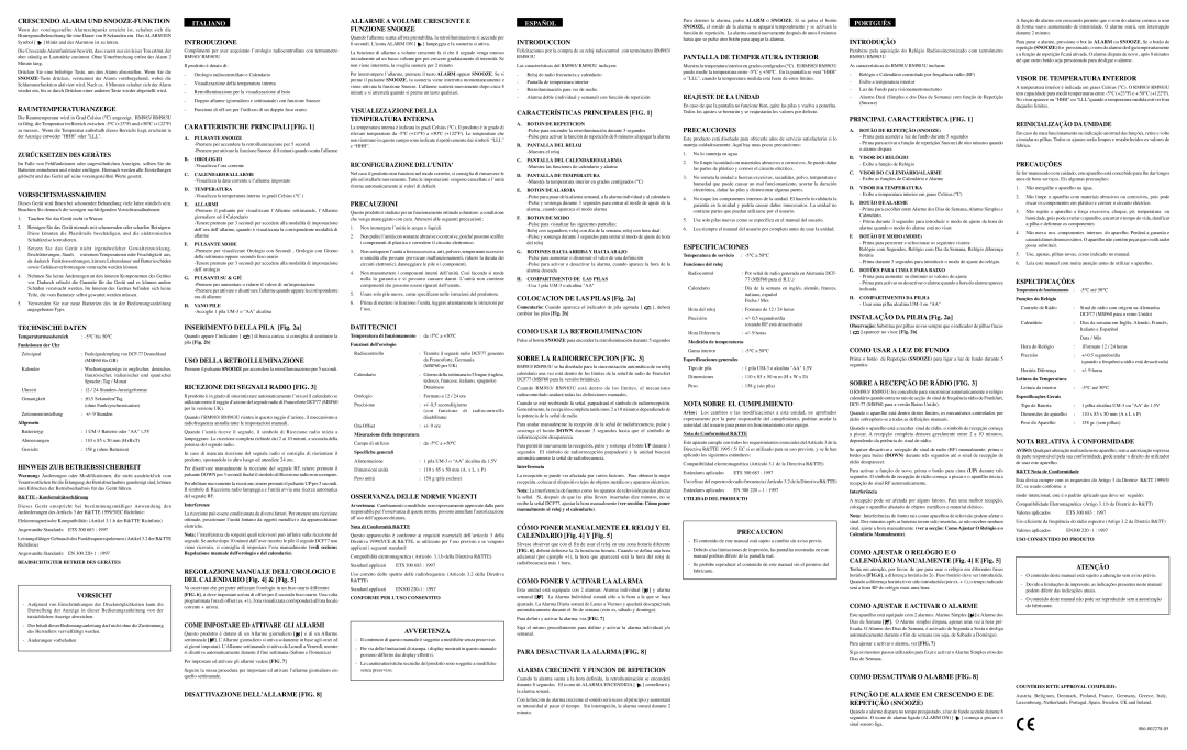 Oregon Scientific RM983 Crescendo Alarm UND SNOOZE-FUNKTION, Raumtemperaturanzeige, Zurü Cksetzen DES Gerä TES, Vorsicht 