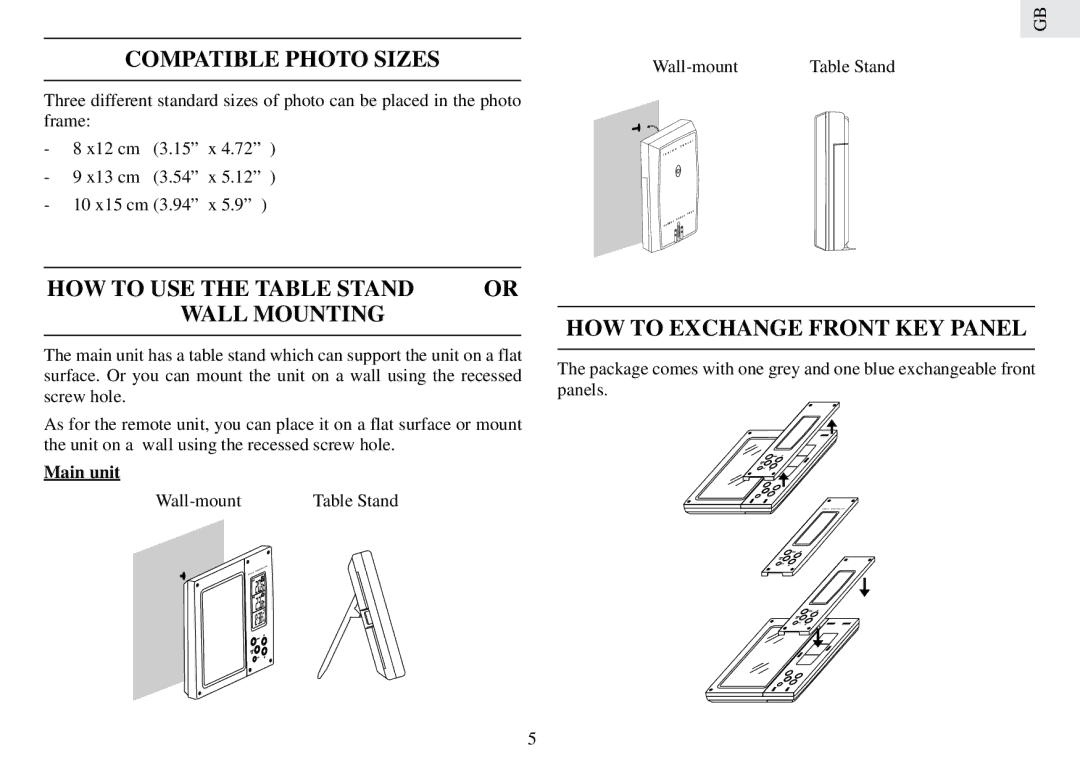 Oregon Scientific RMR232PHU, RMR232PHN user manual Compatible Photo Sizes, HOW to USE the Table Stand Wall Mounting 