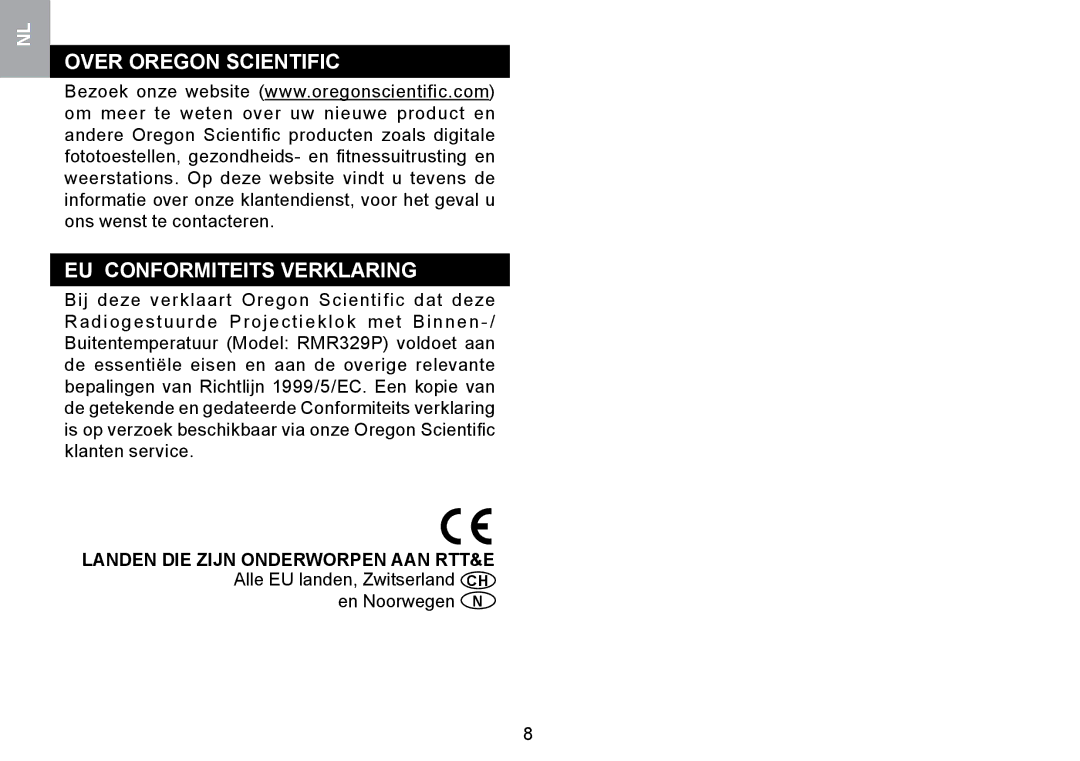 Oregon Scientific RMR329P user manual Over Oregon Scientific EU Conformiteits Verklaring, En Noorwegen N 