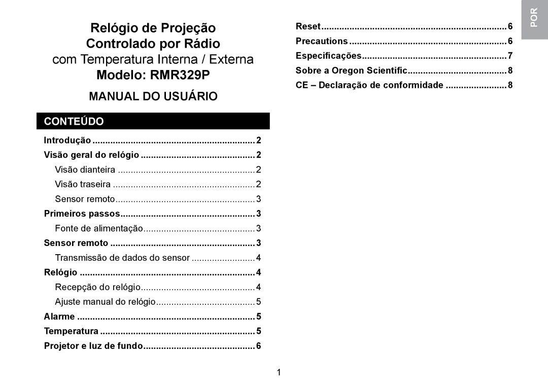 Oregon Scientific RMR329P user manual Fonte de alimentação, Transmissão de dados do sensor 