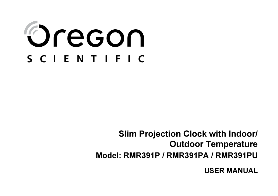 Oregon Scientific RMR391PU user manual Slim Projection Clock with Indoor/ Outdoor Temperature 