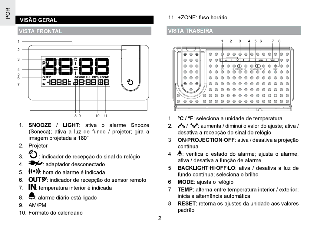 Oregon Scientific RMR391PU user manual Visão Geral Vista Frontal, Vista Traseira 