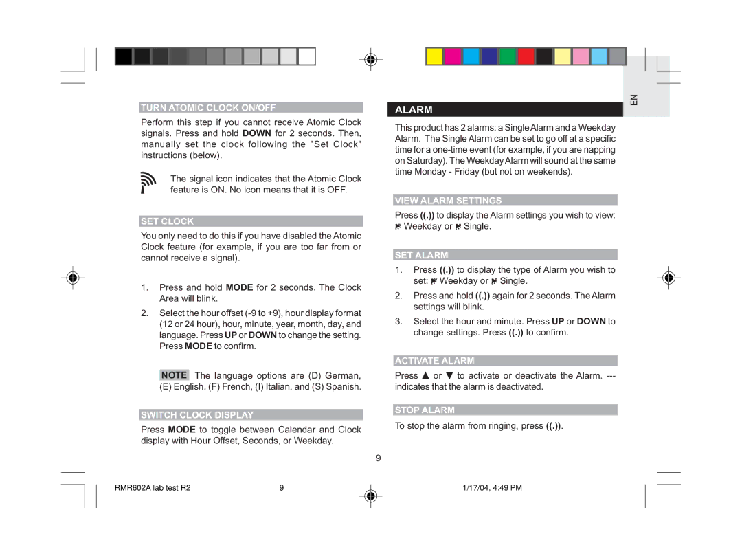 Oregon Scientific RMR602A user manual Alarm 