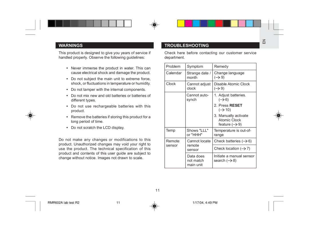 Oregon Scientific RMR602A user manual Troubleshooting 