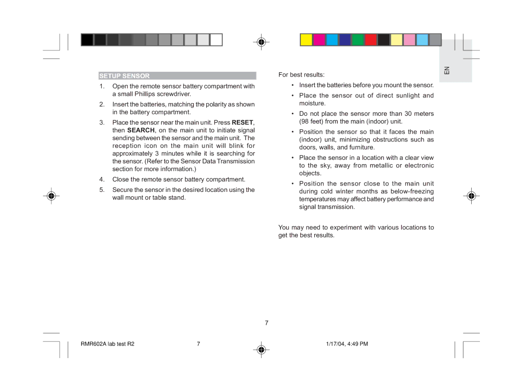 Oregon Scientific RMR602A user manual Setup Sensor 