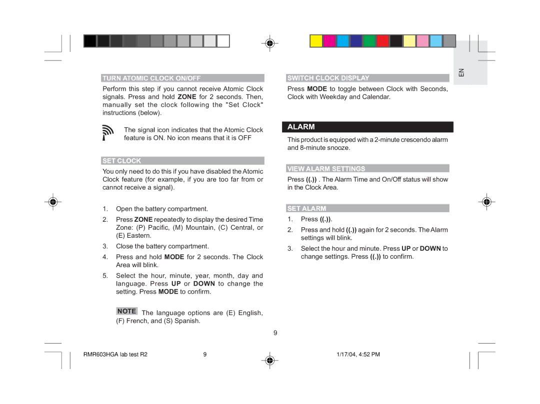 Oregon Scientific RMR603HGA user manual Alarm 