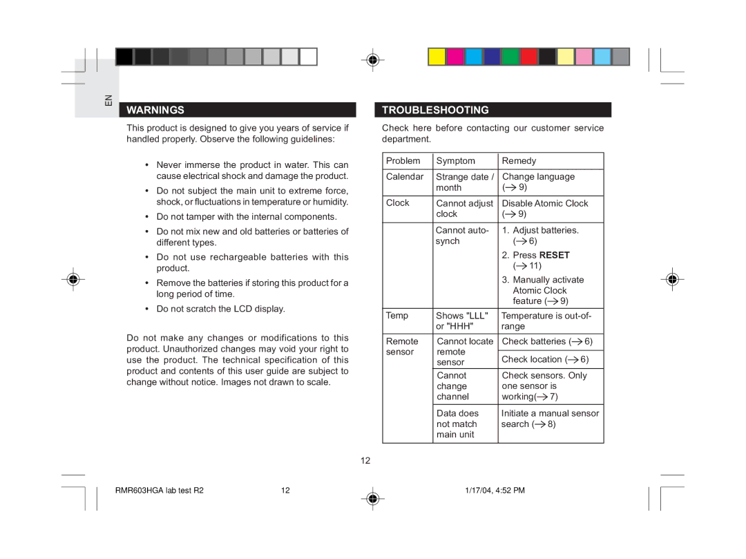 Oregon Scientific RMR603HGA user manual Troubleshooting 