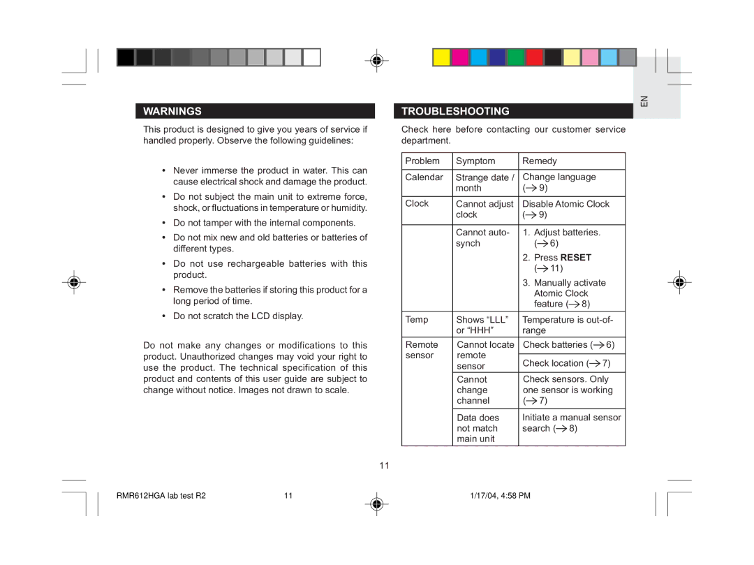 Oregon Scientific RMR612HGA user manual Troubleshooting 