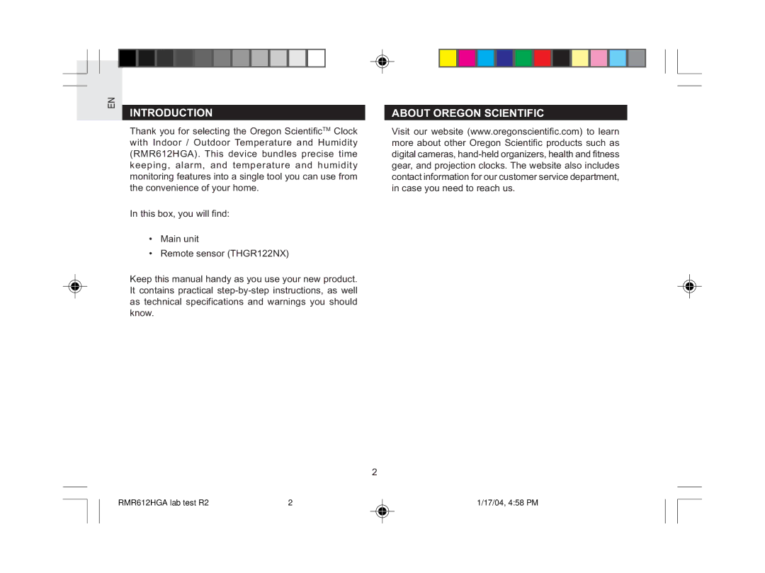 Oregon Scientific RMR612HGA user manual Introduction, About Oregon Scientific 