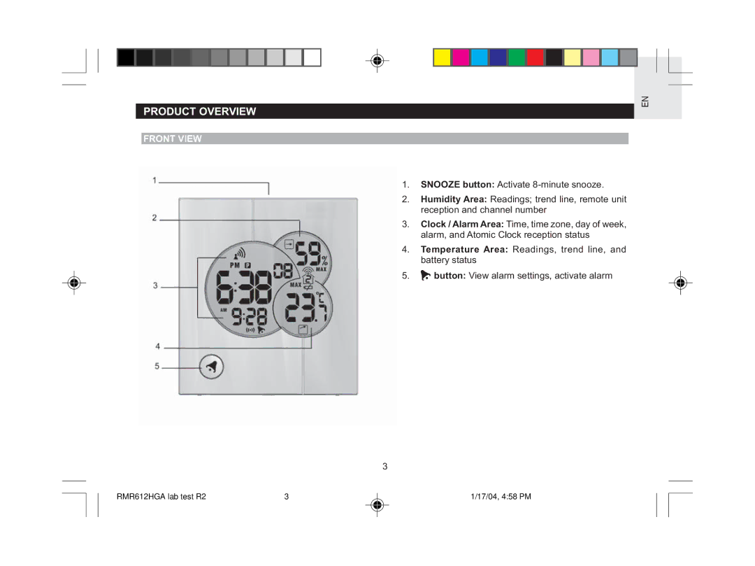 Oregon Scientific RMR612HGA user manual Product Overview, Front View 