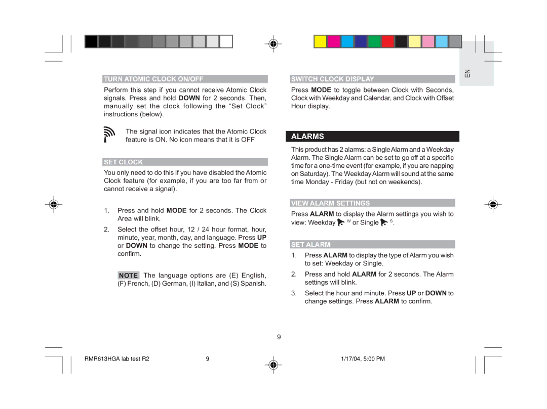 Oregon Scientific RMR613HGA user manual Alarms 