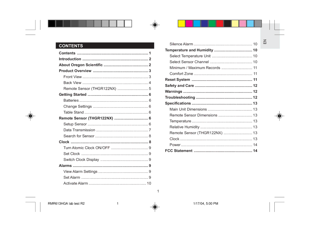 Oregon Scientific RMR613HGA user manual Contents 