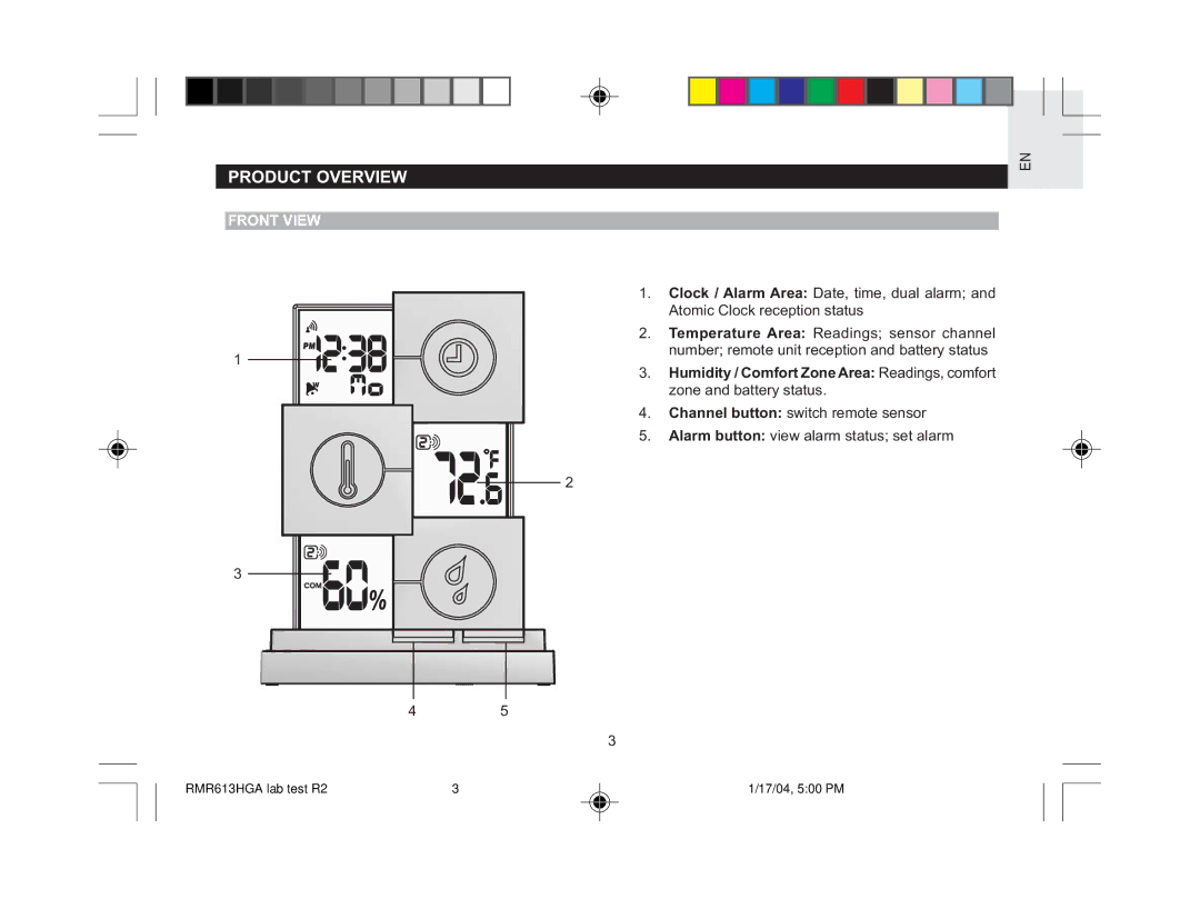 Oregon Scientific RMR613HGA user manual Product Overview, Front View 