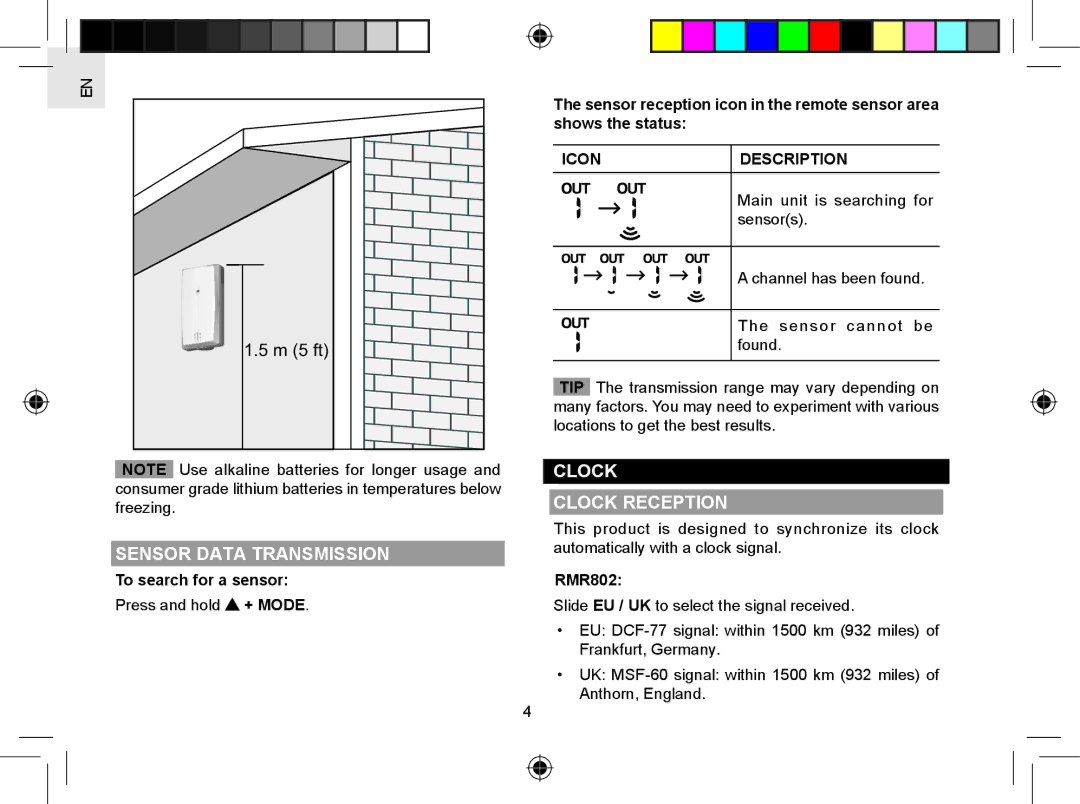 Oregon Scientific RMR802A user manual Sensor Data Transmission, Clock Clock Reception, To search for a sensor 