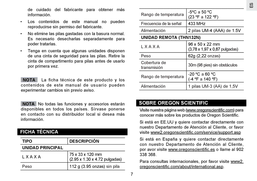 Oregon Scientific RMR802 user manual Ficha Técnica, Sobre Oregon Scientific, Tipo Descripción Unidad Principal 