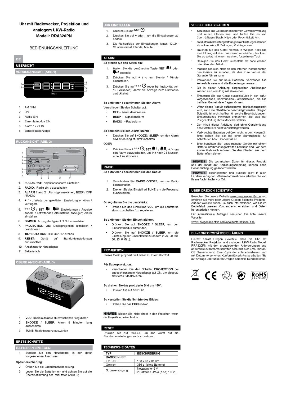 Oregon Scientific RRA320PN user manual Bedienungsanleitung 