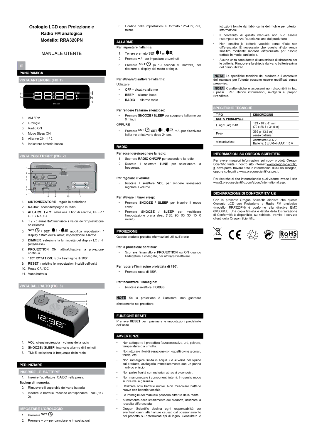 Oregon Scientific RRA320PN user manual Manuale Utente 