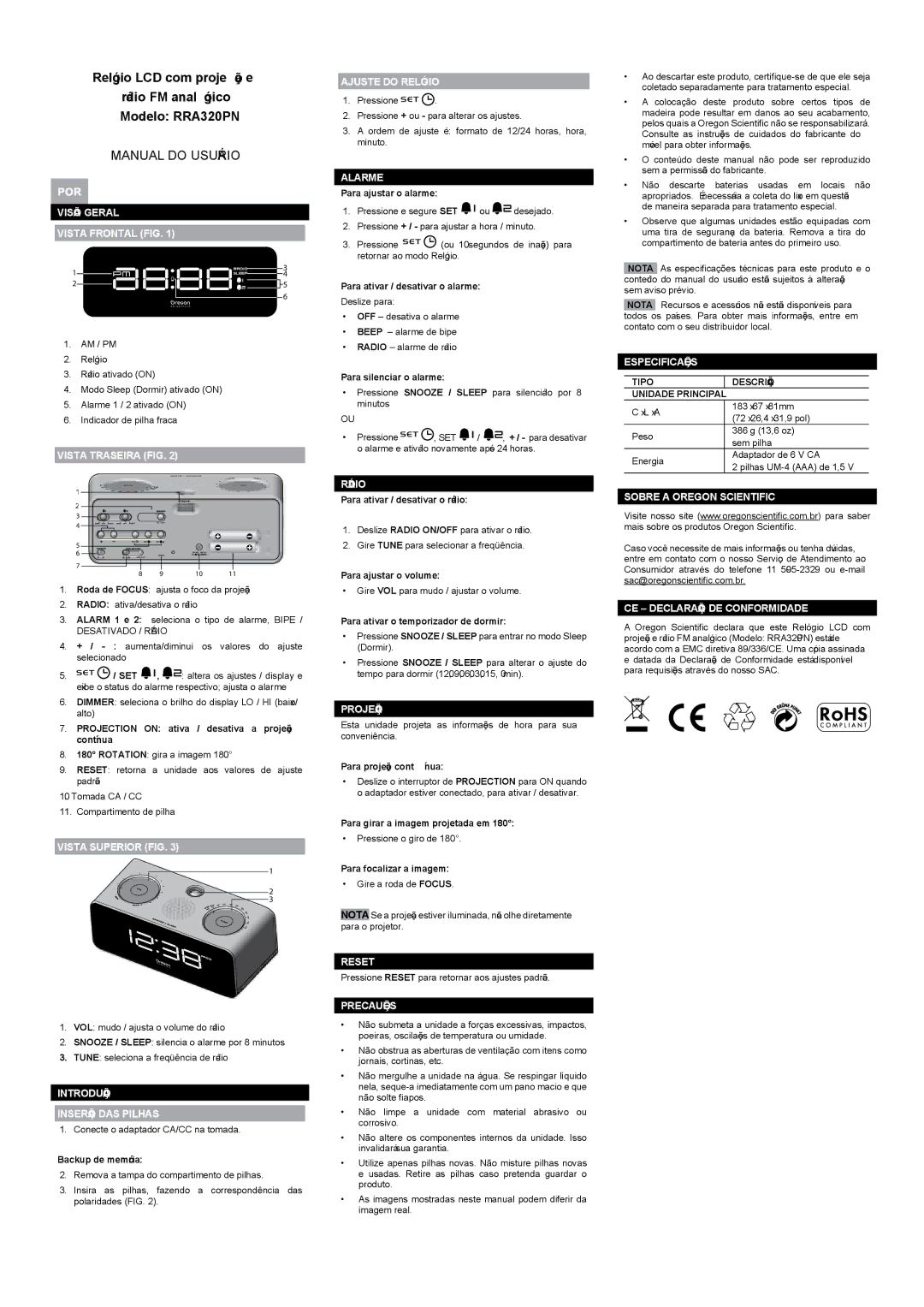 Oregon Scientific RRA320PN user manual Manual do Usuário 