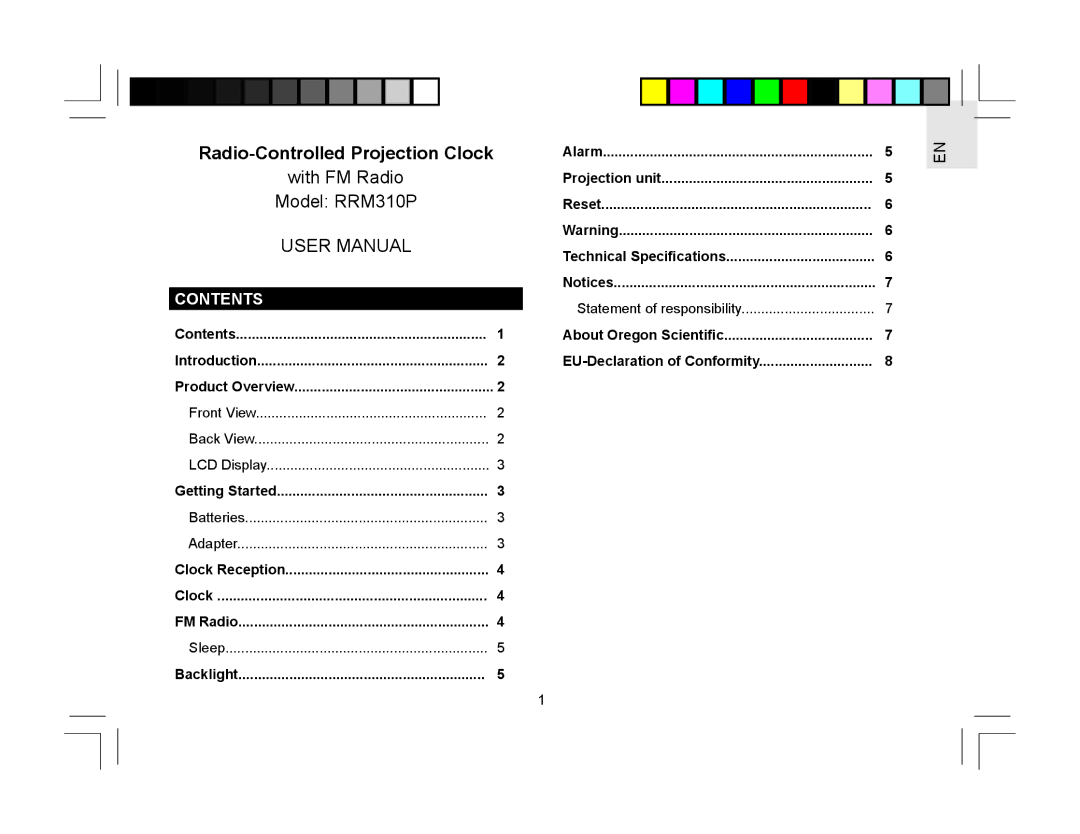 Oregon Scientific RRM310P user manual Contents 